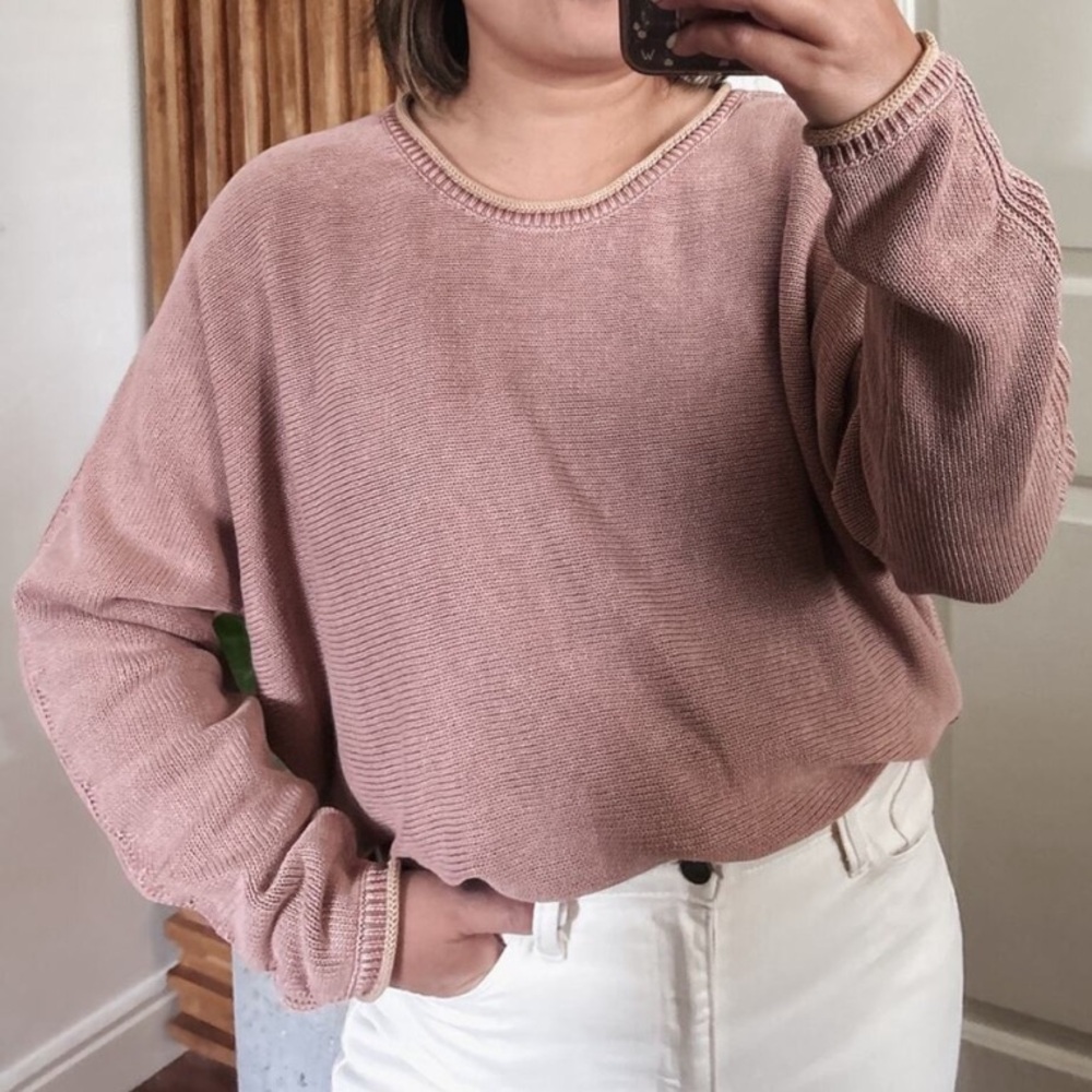 Carbon2Cobalt Sunstone Sweater Dolman Sleeve Cotton Knit Washed Rosy Mauve